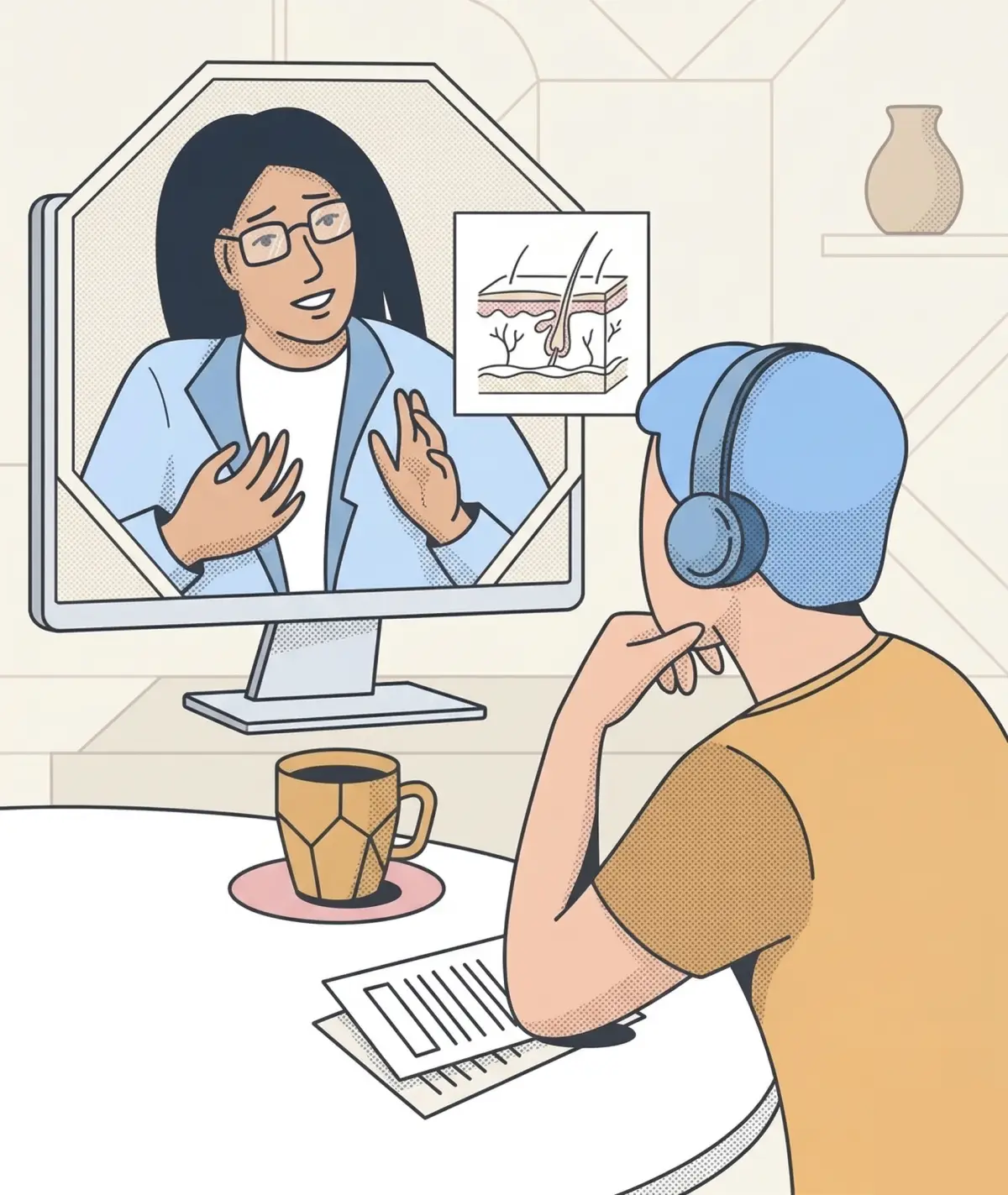 Illustration showing a tele-specialist consultation